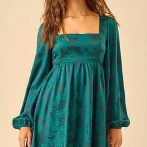 Dark green satin long sleeve dress